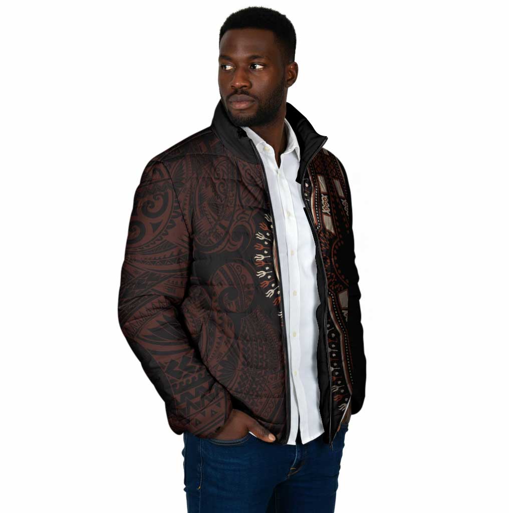 Dashiki and Polynesian Pattern Padded Jacket Afro Pacific Culture Red Version