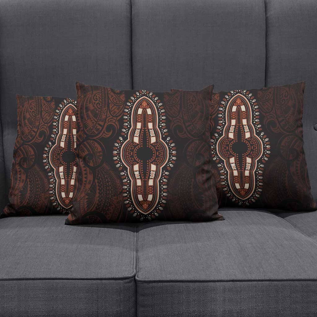 Dashiki and Polynesian Pattern Pillow Cover Afro Pacific Culture Red Version
