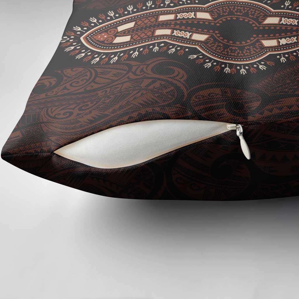 Dashiki and Polynesian Pattern Pillow Cover Afro Pacific Culture Red Version