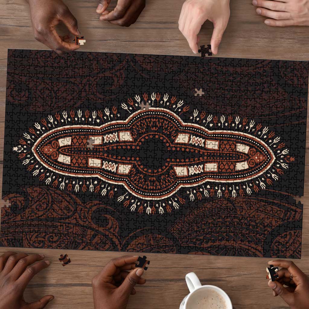Dashiki and Polynesian Pattern Puzzle Afro Pacific Culture Red Version