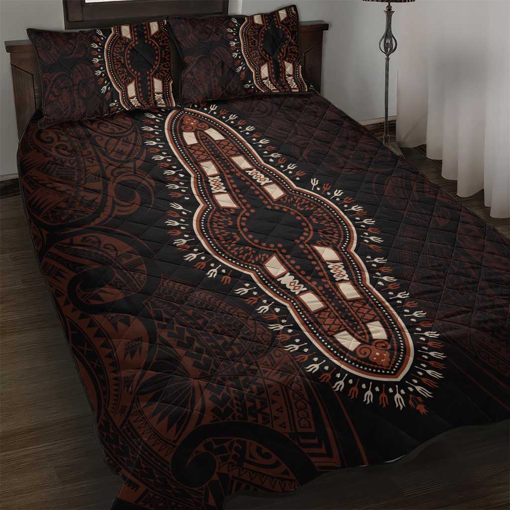 Dashiki and Polynesian Pattern Quilt Bed Set Afro Pacific Culture Red Version