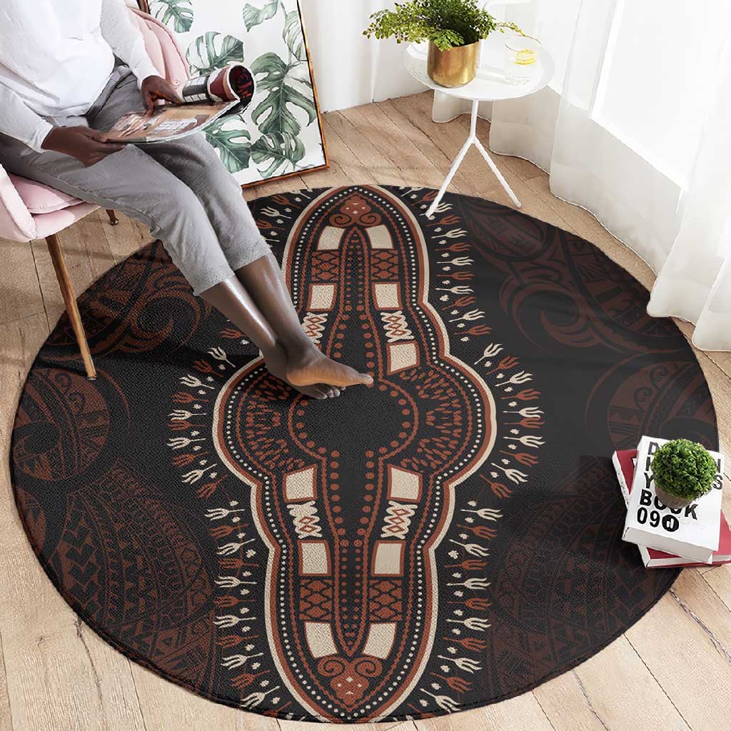 Dashiki and Polynesian Pattern Round Carpet Afro Pacific Culture Red Version