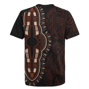 Dashiki and Polynesian Pattern Rugby Jersey Afro Pacific Culture Red Version