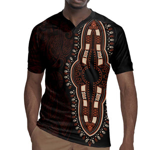 Dashiki and Polynesian Pattern Rugby Jersey Afro Pacific Culture Red Version