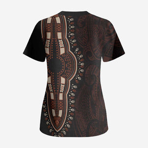 Dashiki and Polynesian Pattern Scrub Top Afro Pacific Culture Red Version