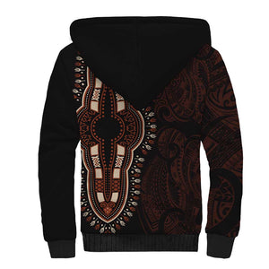 Dashiki and Polynesian Pattern Sherpa Hoodie Afro Pacific Culture Red Version