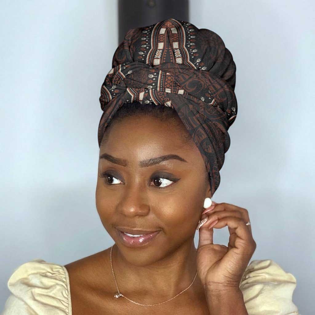 Dashiki and Polynesian Pattern Simple Headwrap Africa Pacific Culture Red Version