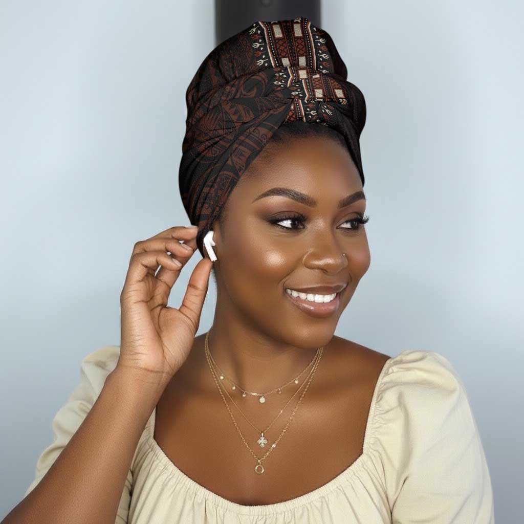Dashiki and Polynesian Pattern Simple Headwrap Africa Pacific Culture Red Version