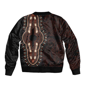 Dashiki and Polynesian Pattern Sleeve Zip Bomber Jacket Afro Pacific Culture Red Version