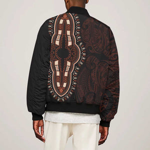 Dashiki and Polynesian Pattern Sleeve Zip Bomber Jacket Afro Pacific Culture Red Version