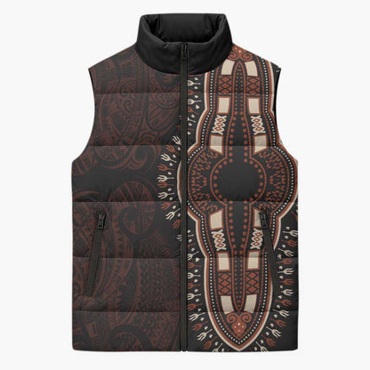 Dashiki and Polynesian Pattern Sleeveless Puffer Jacket Afro Pacific Culture Red Version