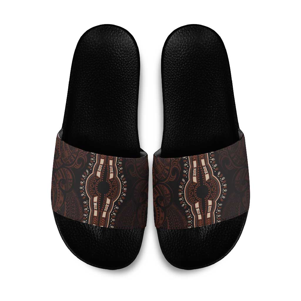 Dashiki and Polynesian Pattern Slide Sandals Afro Pacific Culture Red Version