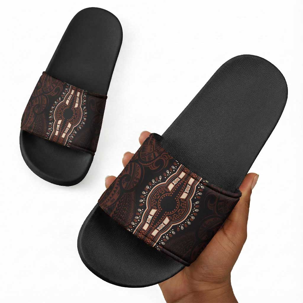Dashiki and Polynesian Pattern Slide Sandals Afro Pacific Culture Red Version