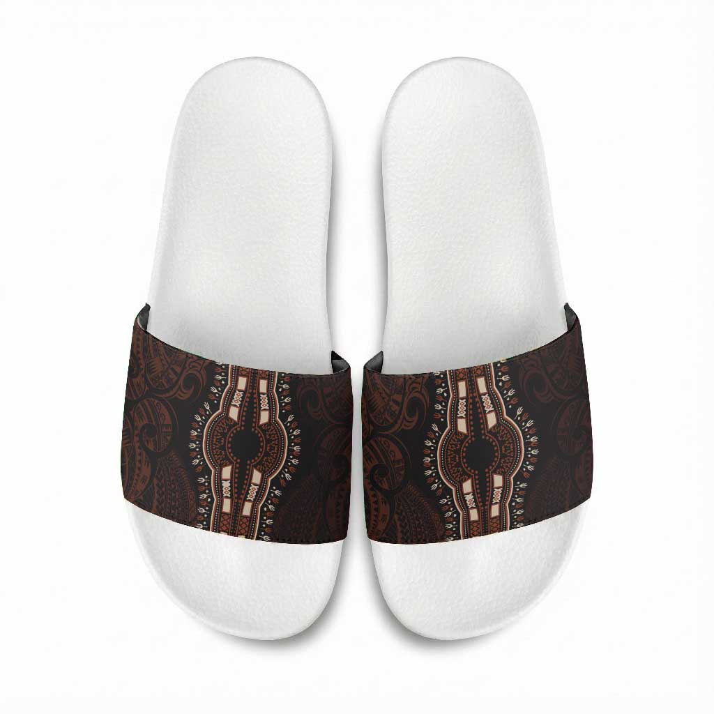 Dashiki and Polynesian Pattern Slide Sandals Afro Pacific Culture Red Version