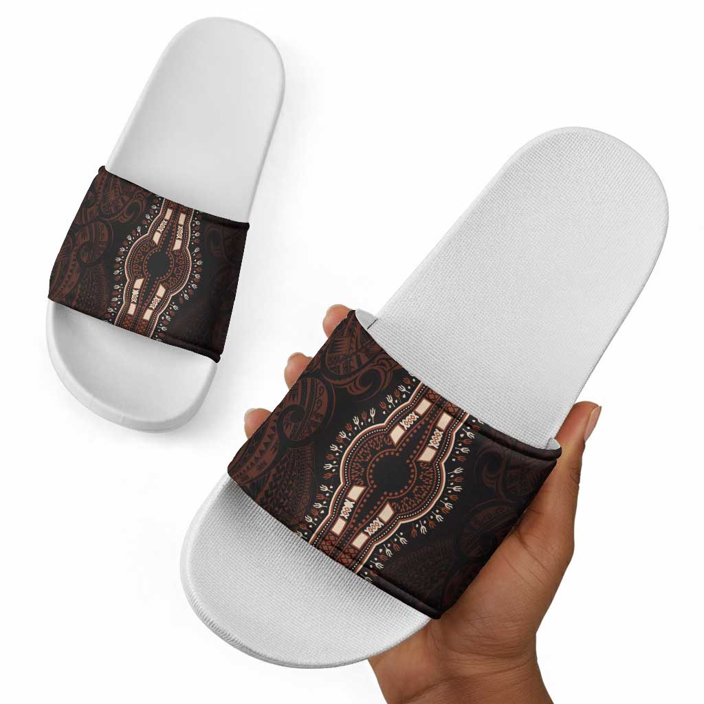 Dashiki and Polynesian Pattern Slide Sandals Afro Pacific Culture Red Version
