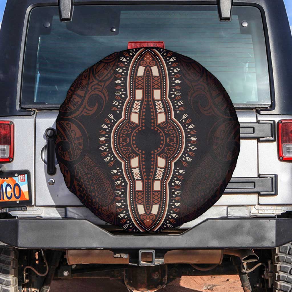 Dashiki and Polynesian Pattern Spare Tire Cover Afro Pacific Culture Red Version