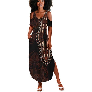 Dashiki and Polynesian Pattern Summer Maxi Dress Afro Pacific Culture Red Version