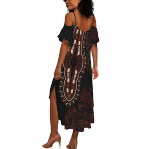 Dashiki and Polynesian Pattern Summer Maxi Dress Afro Pacific Culture Red Version