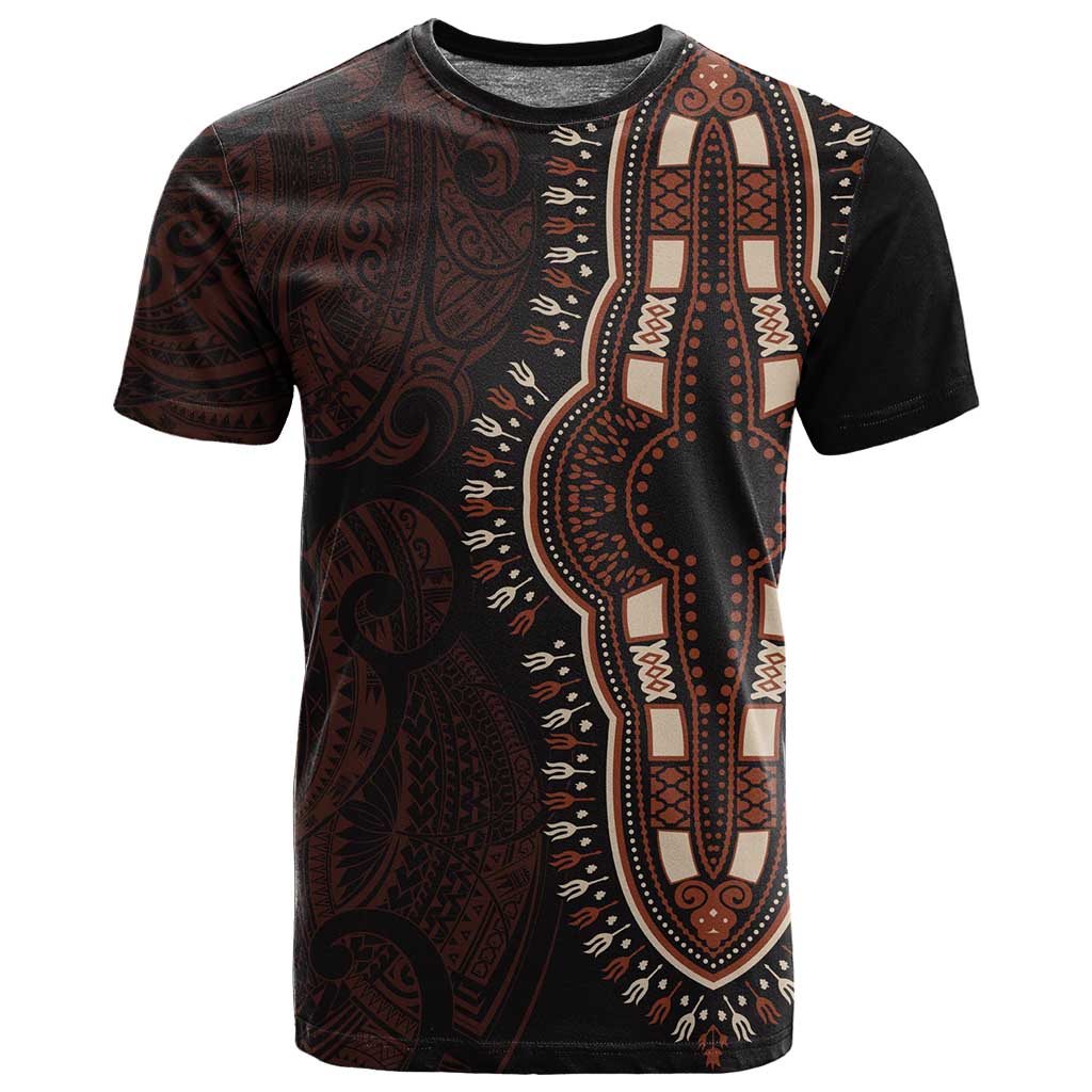 Dashiki and Polynesian Pattern T shirt Afro Pacific Culture Red Version