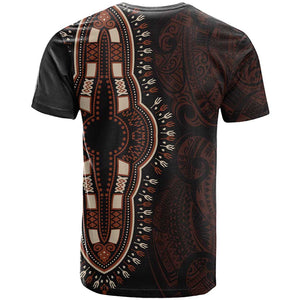 Dashiki and Polynesian Pattern T shirt Afro Pacific Culture Red Version