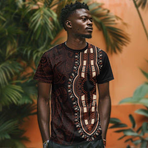 Dashiki and Polynesian Pattern T shirt Afro Pacific Culture Red Version