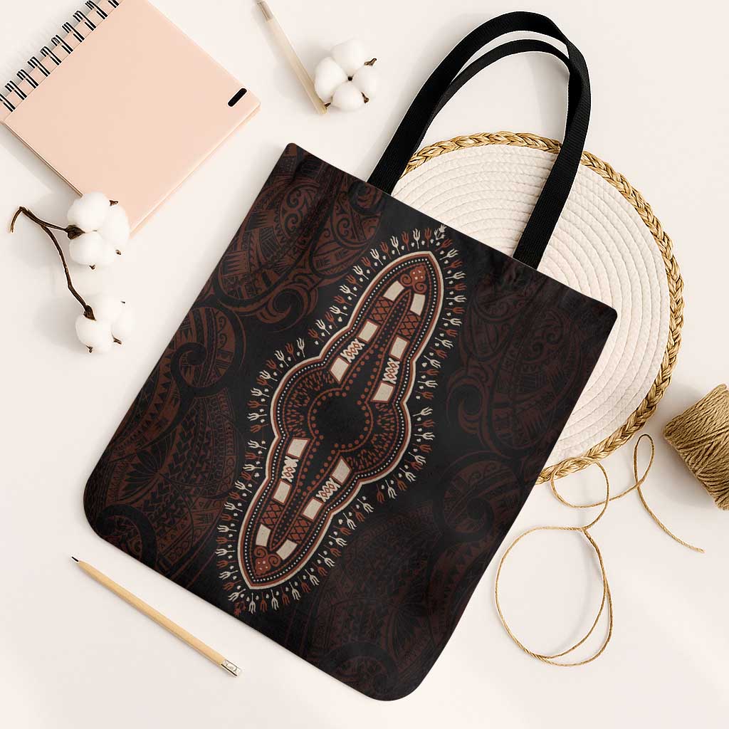 Dashiki and Polynesian Pattern Tote Bag Afro Pacific Culture Red Version