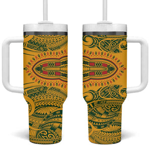 Dashiki and Polynesian Pattern Tumbler With Handle Afro Pacific Culture Red Version