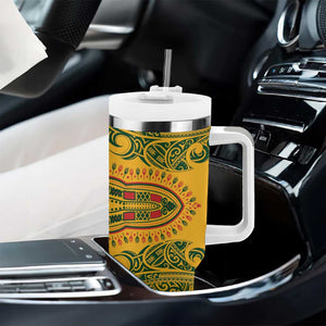 Dashiki and Polynesian Pattern Tumbler With Handle Afro Pacific Culture Red Version