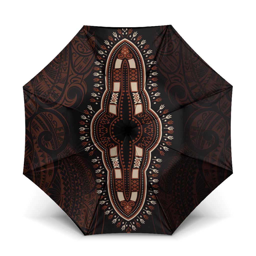 Dashiki and Polynesian Pattern Umbrella Afro Pacific Culture Red Version