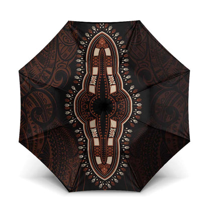 Dashiki and Polynesian Pattern Umbrella Afro Pacific Culture Red Version