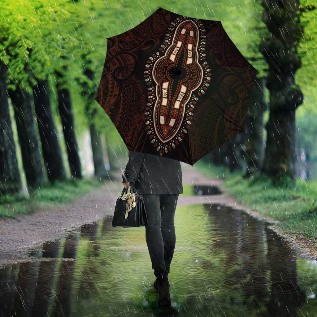 Dashiki and Polynesian Pattern Umbrella Afro Pacific Culture Red Version