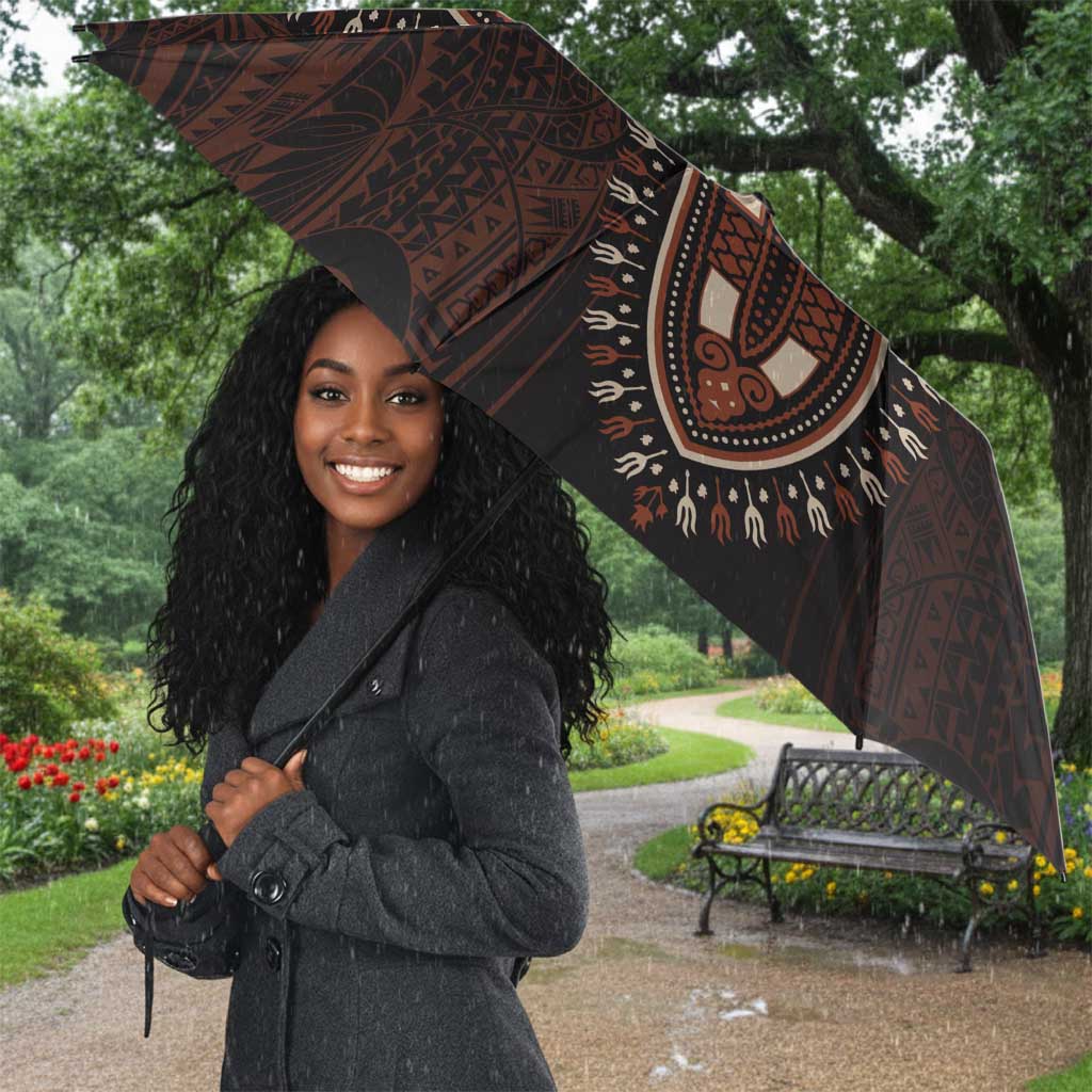 Dashiki and Polynesian Pattern Umbrella Afro Pacific Culture Red Version
