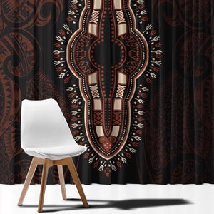 Dashiki and Polynesian Pattern Window Curtain Afro Pacific Culture Red Version