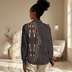 Dashiki and Polynesian Pattern Women Casual Shirt Afro Pacific Culture Red Version