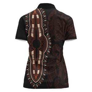 Dashiki and Polynesian Pattern Women Polo Shirt Afro Pacific Culture Red Version