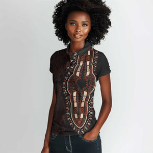 Dashiki and Polynesian Pattern Women Polo Shirt Afro Pacific Culture Red Version