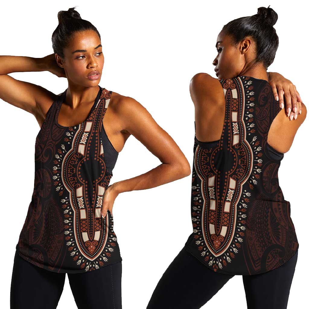 Dashiki and Polynesian Pattern Women Racerback Tank Afro Pacific Culture Red Version