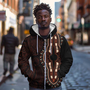 Dashiki and Polynesian Pattern Zip Hoodie Afro Pacific Culture Red Version