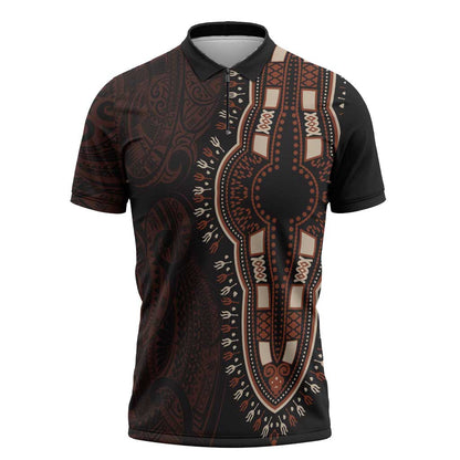 Dashiki and Polynesian Pattern Zipper Polo Shirt Afro Pacific Culture Red Version
