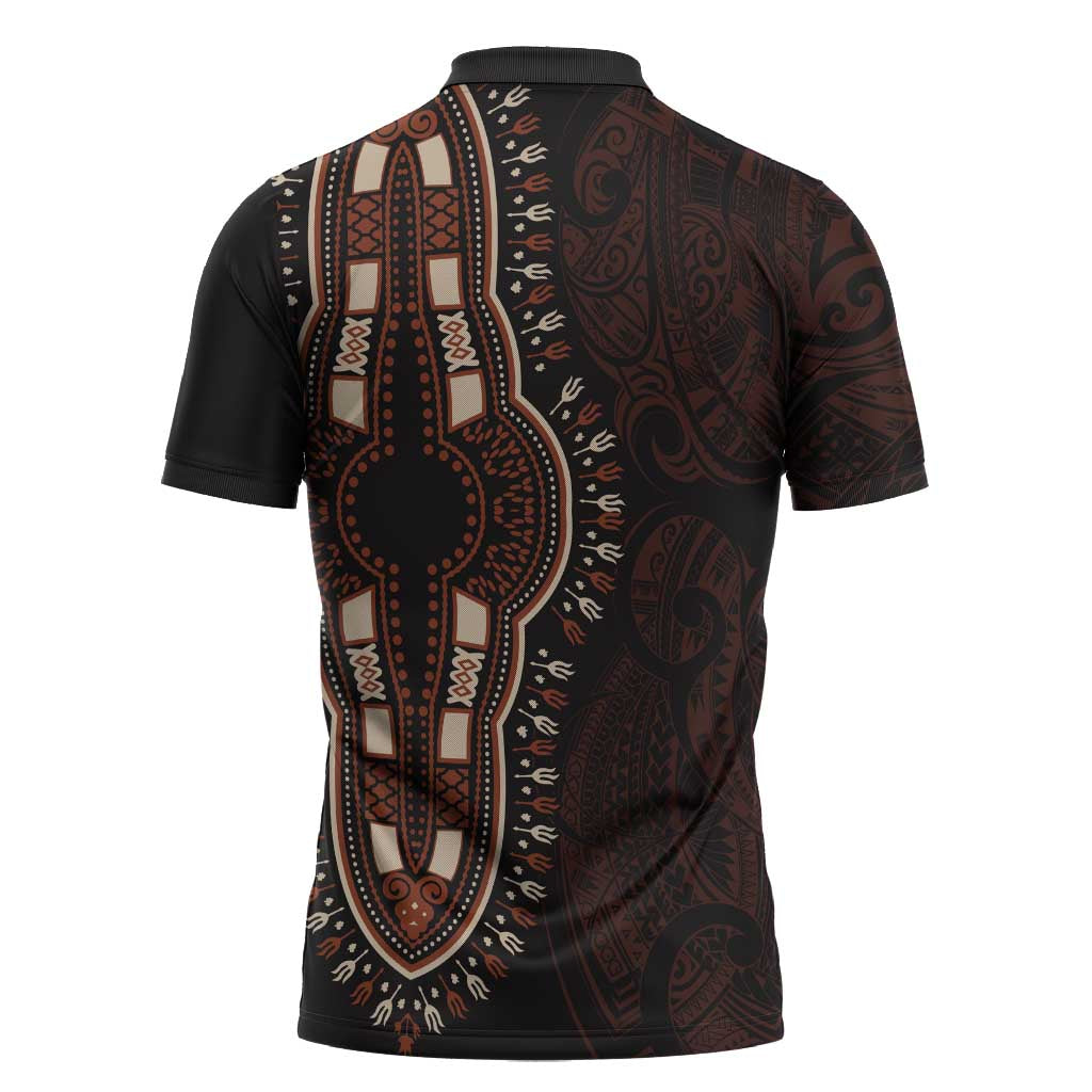 Dashiki and Polynesian Pattern Zipper Polo Shirt Afro Pacific Culture Red Version