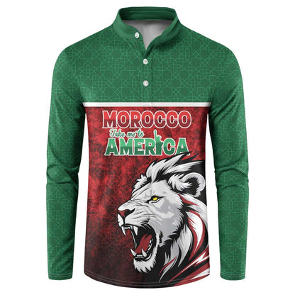 Custom Morocco Football Dream 2026 Button Sweatshirt Atlas Lions Journey To America