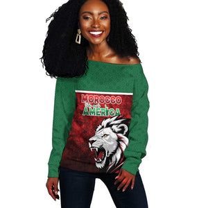 Custom Morocco Football Dream 2026 Off Shoulder Sweater Atlas Lions Journey To America