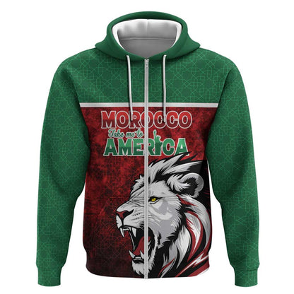 Custom Morocco Football Dream 2026 Zip Hoodie Atlas Lions Journey To America