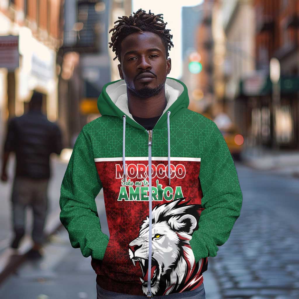Custom Morocco Football Dream 2026 Zip Hoodie Atlas Lions Journey To America