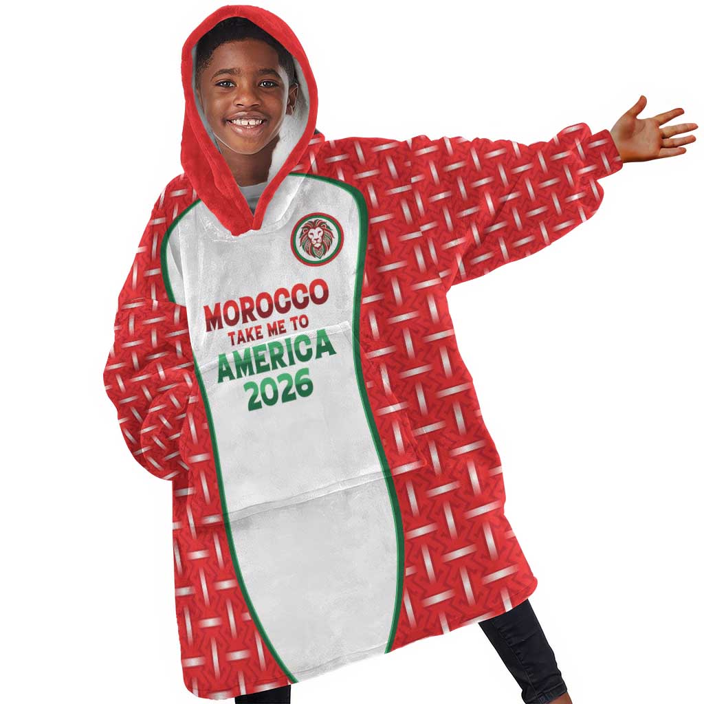 Custom Morocco Football Dream 2026 Kid Wearable Blanket Hoodie Take Me To America