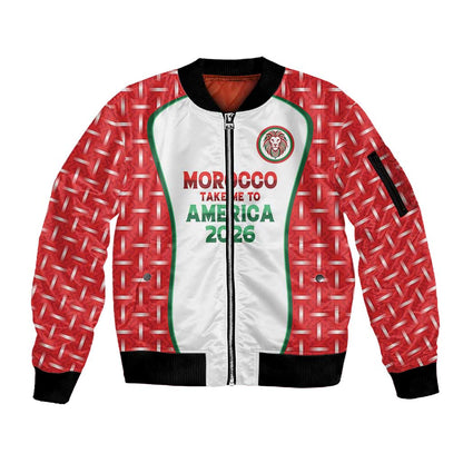 Custom Morocco Football Dream 2026 Sleeve Zip Bomber Jacket Take Me To America