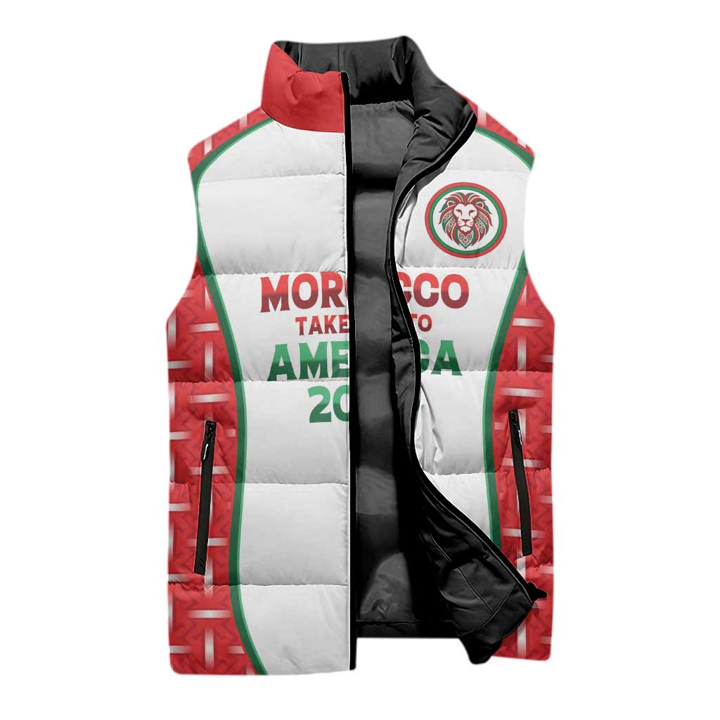 Custom Morocco Football Dream 2026 Sleeveless Puffer Jacket Take Me To America