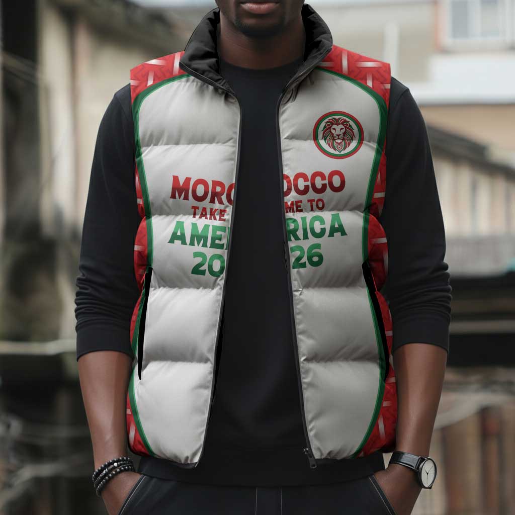 Custom Morocco Football Dream 2026 Sleeveless Puffer Jacket Take Me To America