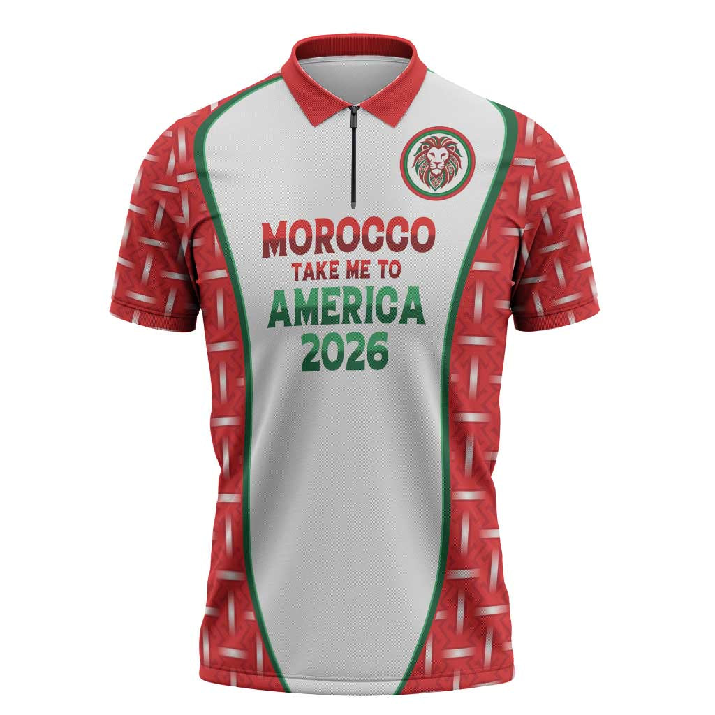 Custom Morocco Football Dream 2026 Zipper Polo Shirt Take Me To America