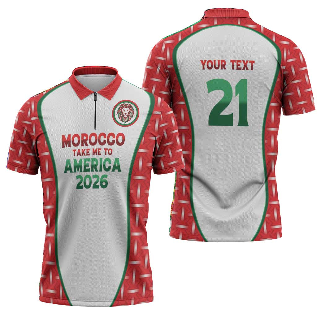 Custom Morocco Football Dream 2026 Zipper Polo Shirt Take Me To America